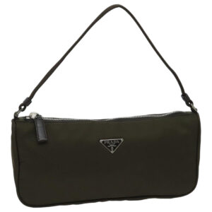 PRADA Accessory Pouch Nylon Khaki Silver  ep6170