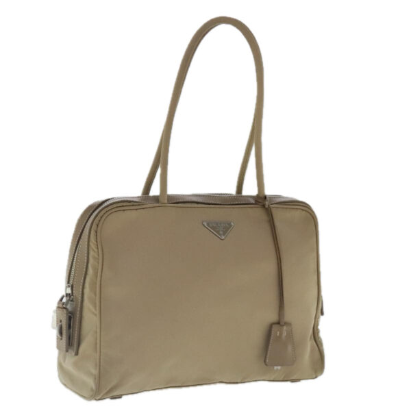 PRADA Hand Bag Nylon Beige Silver  ep6172