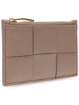 Bottega Veneta Intrecciato Zipper Card Wallet Taupe Grey
