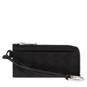 Bottega Veneta Intrecciato L Zipper Leather Card Wallet Black