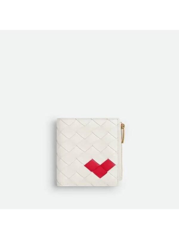 Bottega Veneta Intrecciato Heart Detail Leather Half Wallet White