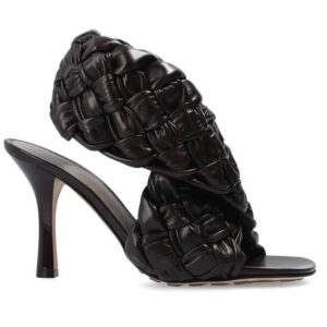 Bottega Veneta BV Board Leather Sandals Heel Black