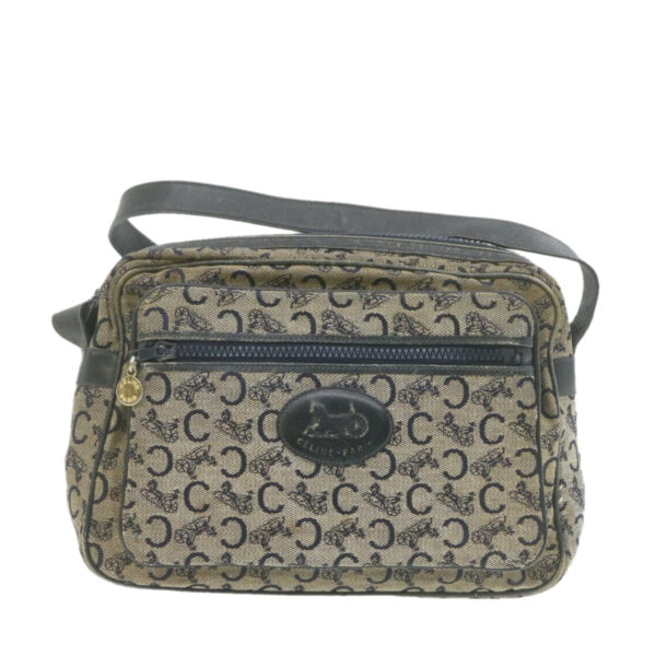 CELINE Horse Carriage C Macadam Canvas Shoulder Bag Navy Blue  fm272