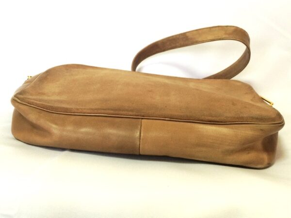 CHRISTIAN DIOR Vintage brown beige suede leather shoulder bag with golden CD motif