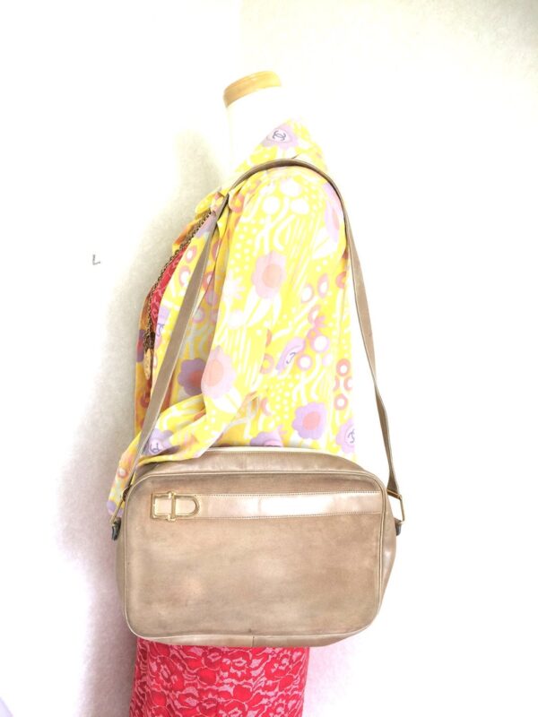 CHRISTIAN DIOR Vintage brown beige suede leather shoulder bag with golden CD motif