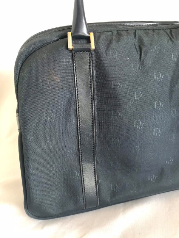 CHRISTIAN DIOR Vintage navy handbag with logo jacquard nylon and leather trimmings