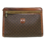 CELINE Macadam Canvas Clutch Hand Bag PVC Leather 3Set Brown purple  im395