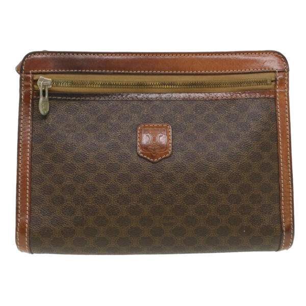 CELINE Macadam Canvas Clutch Hand Bag PVC Leather 3Set Brown purple  im395