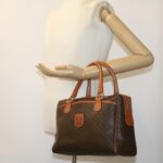 CELINE Macadam Canvas Hand Bag PVC Leather Brown  lt678