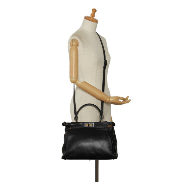 Fendi Peekaboo Medium Handbag Shoulder Bag 8BN226 Black Leather