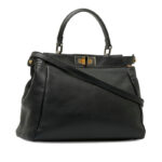 Fendi Peekaboo Medium Handbag Shoulder Bag 8BN226 Black Leather