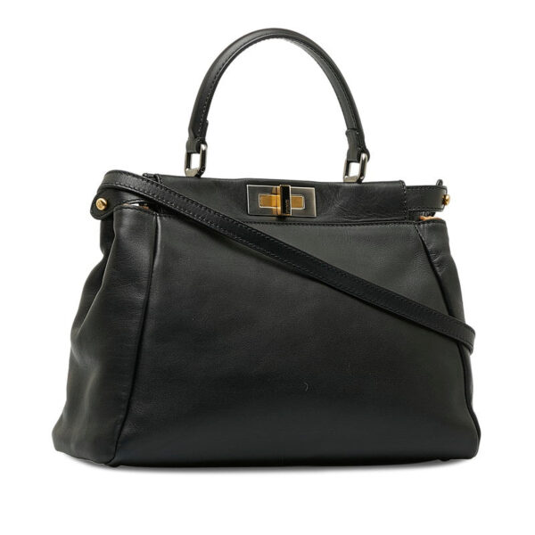 Fendi Peekaboo Medium Handbag Shoulder Bag 8BN226 Black Leather