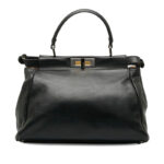 Fendi Peekaboo Medium Handbag Shoulder Bag 8BN226 Black Leather