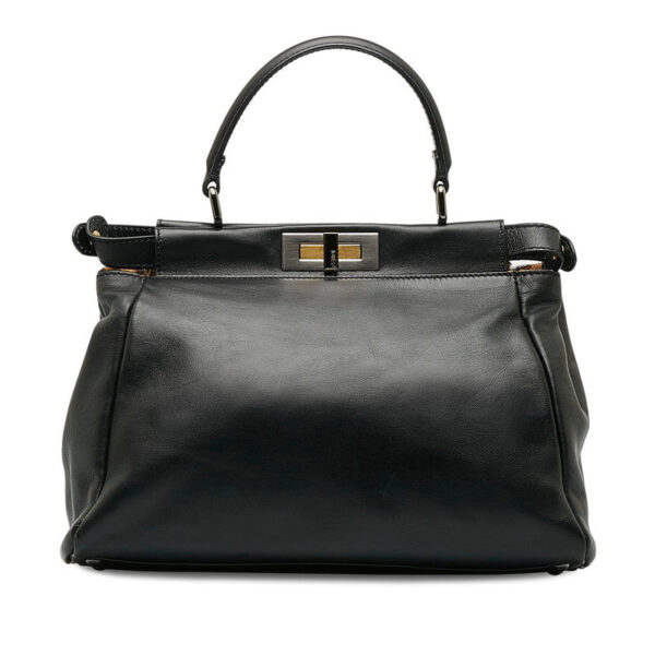 Fendi Peekaboo Medium Handbag Shoulder Bag 8BN226 Black Leather