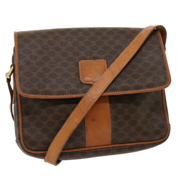CELINE Macadam Canvas Shoulder Bag PVC Leather Brown  th2544