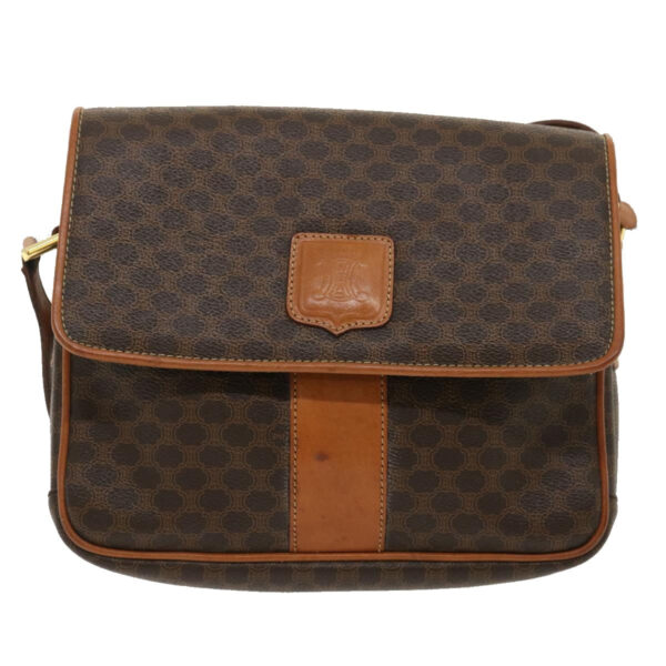 CELINE Macadam Canvas Shoulder Bag PVC Leather Brown  th2544