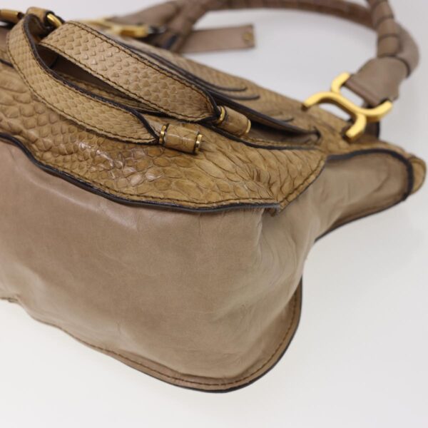 Chloe Snake Pattern Mercy Hand Bag Leather Beige yk6378