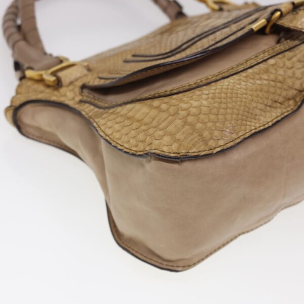 Chloe Snake Pattern Mercy Hand Bag Leather Beige yk6378