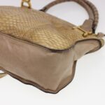 Chloe Snake Pattern Mercy Hand Bag Leather Beige yk6378