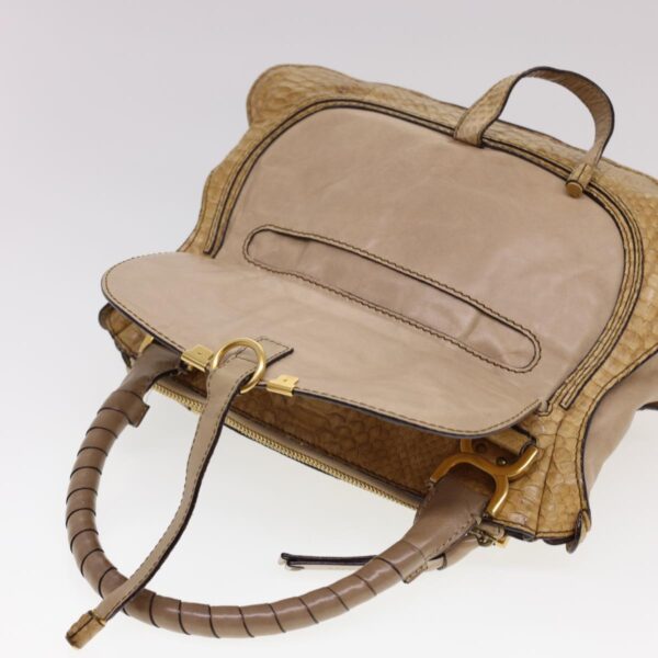 Chloe Snake Pattern Mercy Hand Bag Leather Beige yk6378