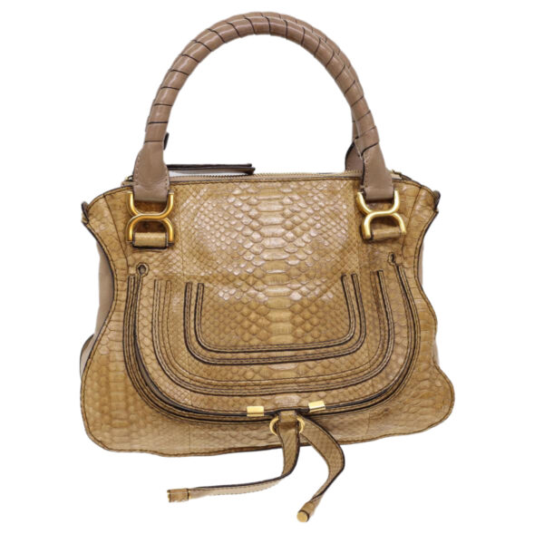 Chloe Snake Pattern Mercy Hand Bag Leather Beige yk6378