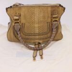 Chloe Snake Pattern Mercy Hand Bag Leather Beige yk6378