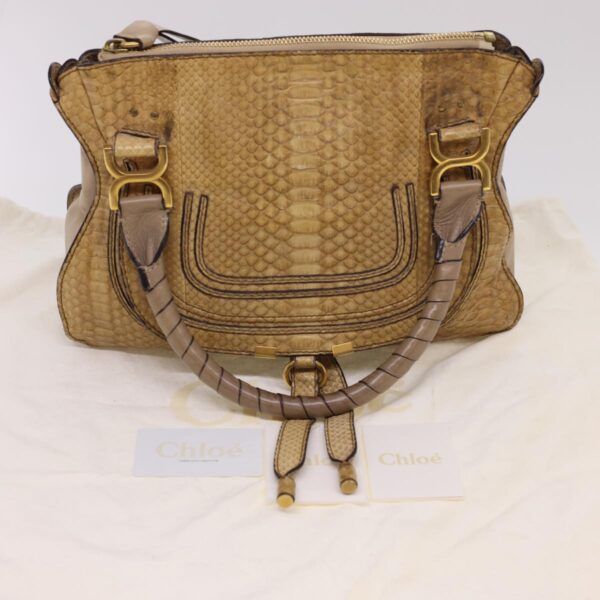 Chloe Snake Pattern Mercy Hand Bag Leather Beige yk6378