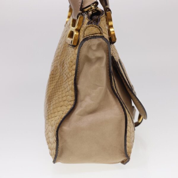 Chloe Snake Pattern Mercy Hand Bag Leather Beige yk6378