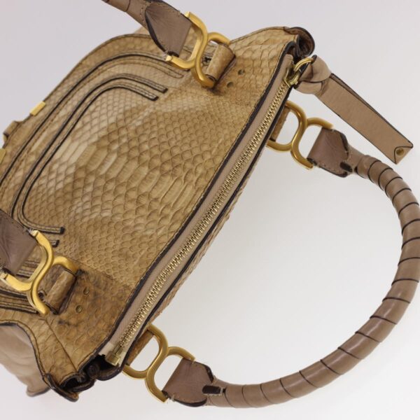Chloe Snake Pattern Mercy Hand Bag Leather Beige yk6378